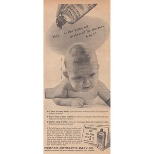 1945 Mennen Vintage Print Ad Antiseptic Baby Oil  Infant Care Doctor Preferred